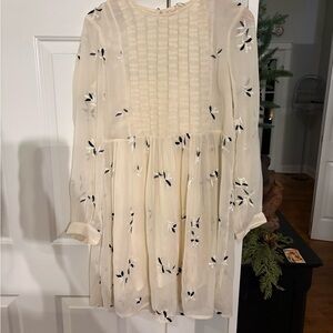 Anthropologie Cream Sheer Floral-Texture Blouse